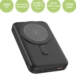 Powerbank 10000mAh | 15W | MagSafe kompatibel | USB-C & USB-A | Sort