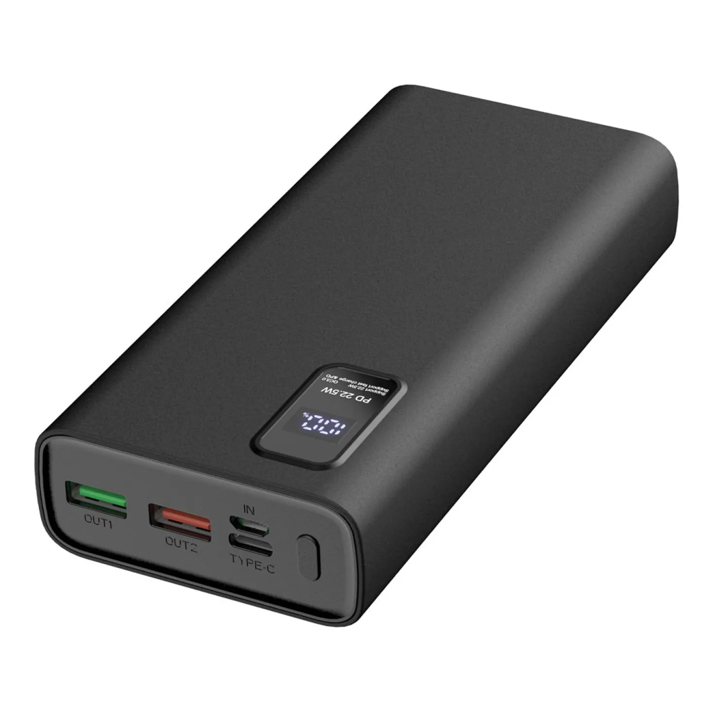 Powerbank 20000mAh | 22.5W | QC 3.0 | USB-C & USB-A | Sort