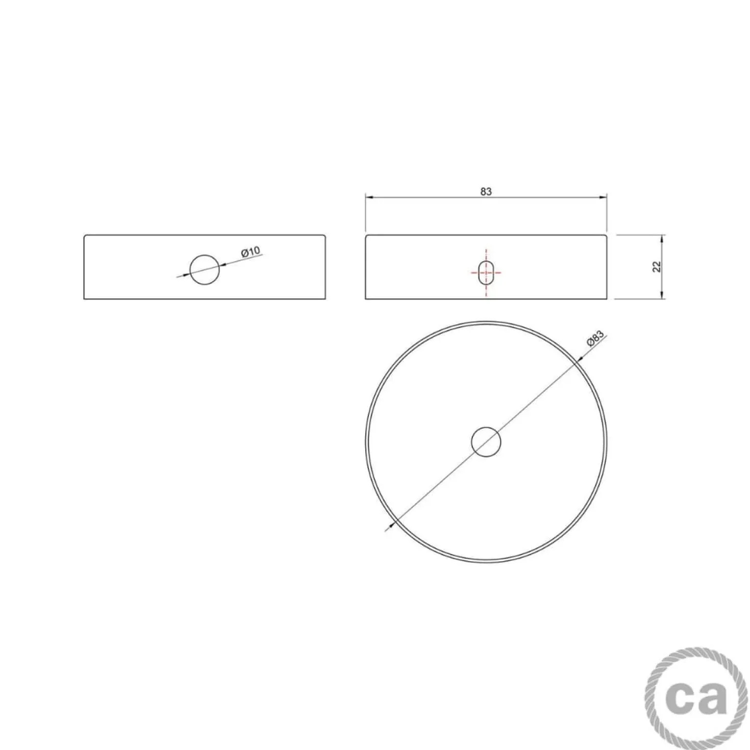 Roset Loft | Baldakin Til Lampe | Creative Cables | Sort | Ø80mm | Med Sidehuller