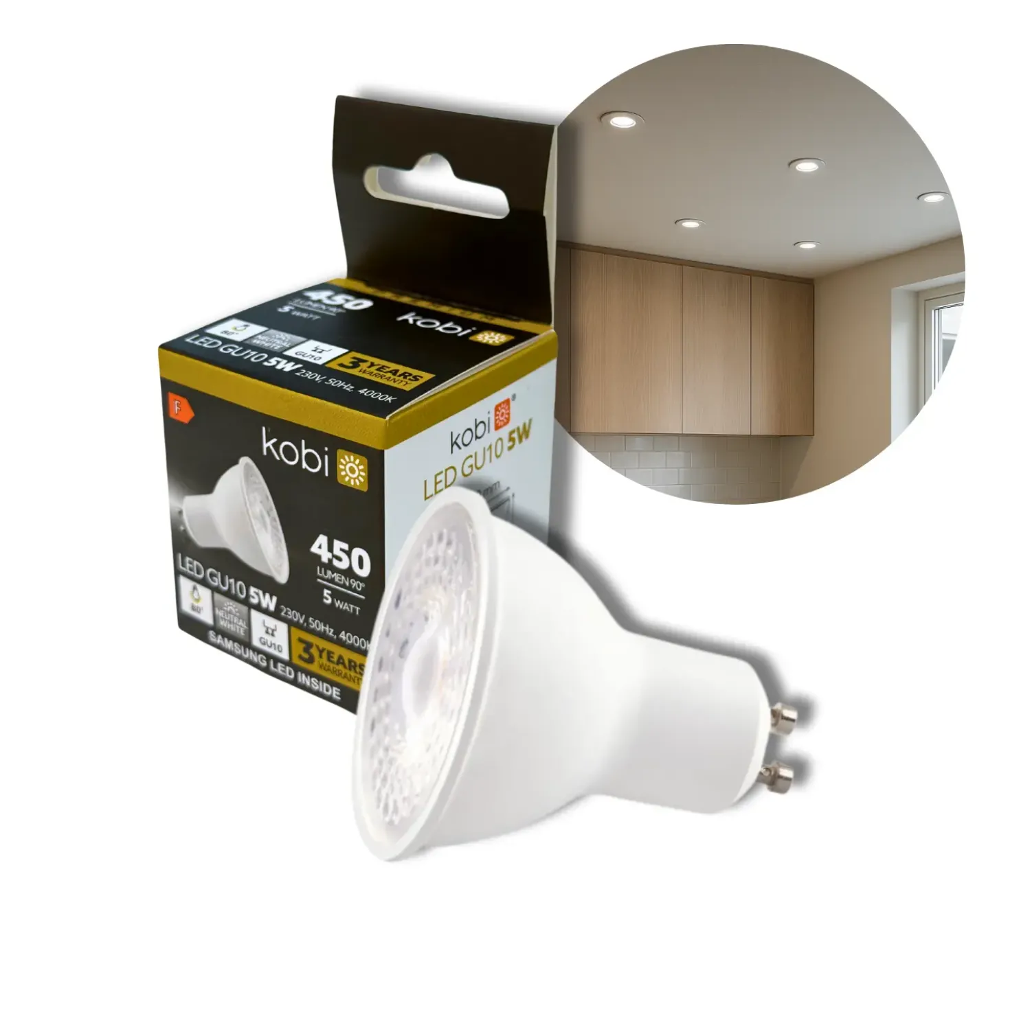Samsung GU10 LED pære | 10-Pak | 450lm | 4000K | 5W | Hvid