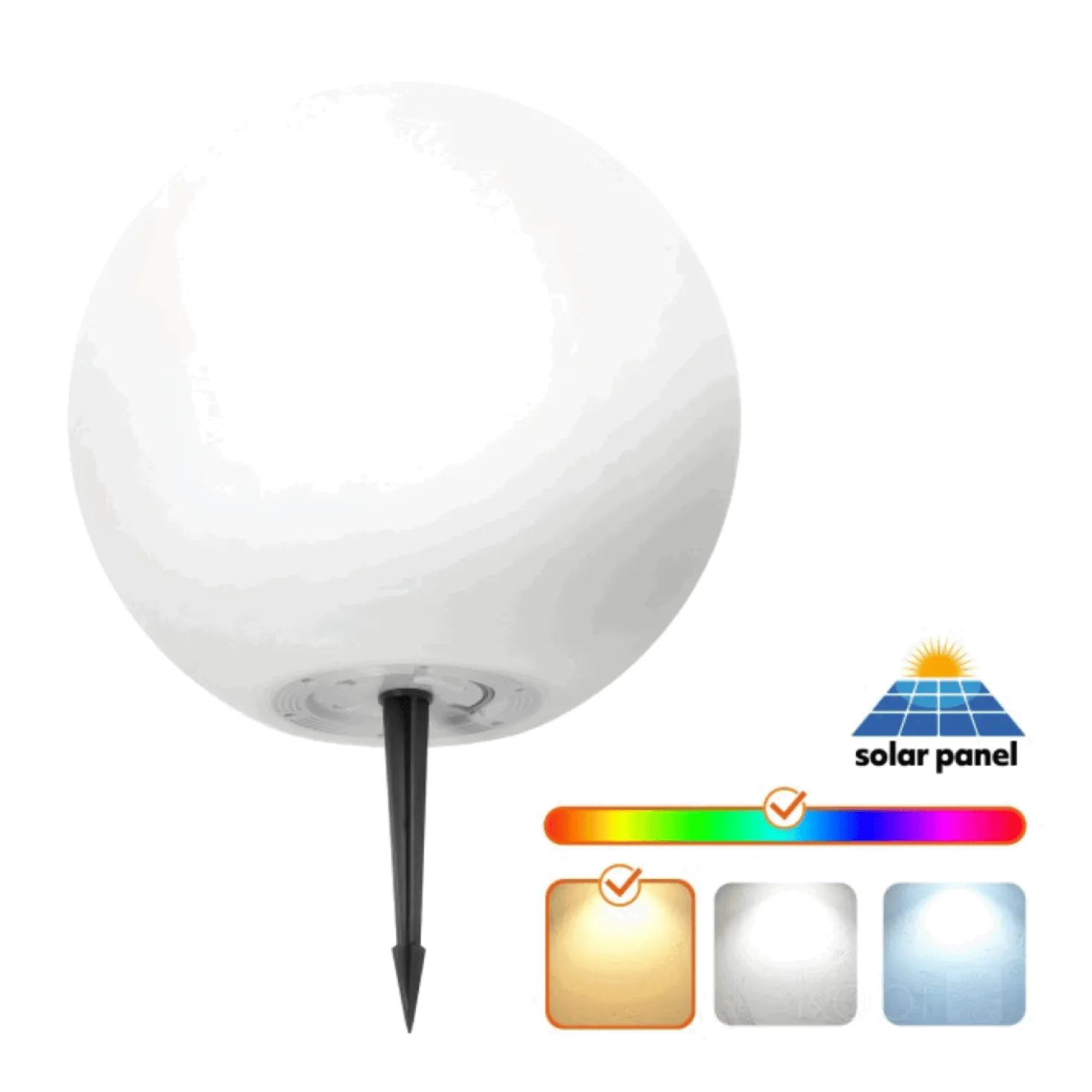 Solcelle Kuglelampe | Udendørs Solcelle Lampe | RGB+3000K | Ø300mm | IP54