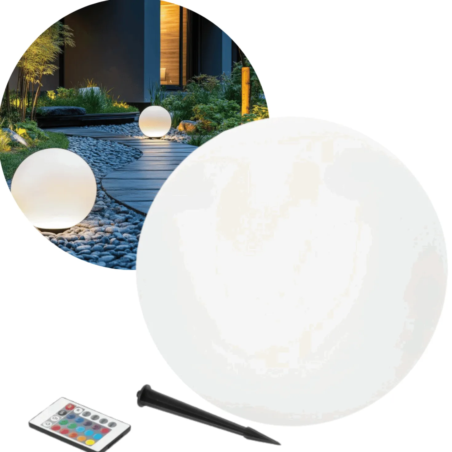 Solcelle Kuglelampe | Udendørs Solcelle Lampe | RGB +3000K | Ø400mm | IP54