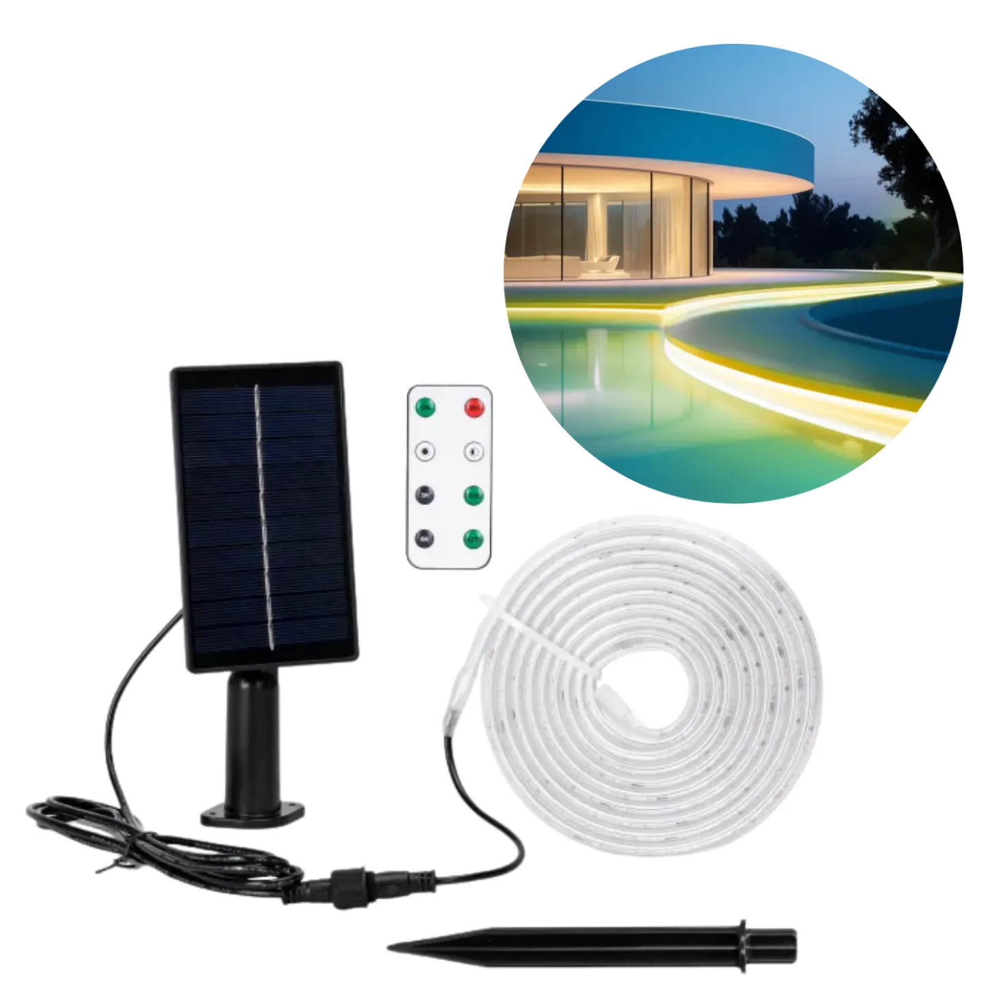 Solcelle LED strip | 3m | 2700K | 300lm | 30W | Separat solpanel | 2m kabel | Sort