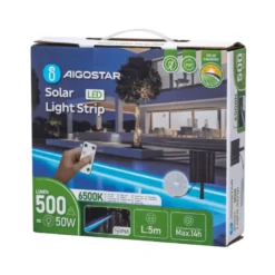Solcelle LED strip | 5m | 6500K | 500lm | 50W | Separat solpanel | 2m kabel | Sort