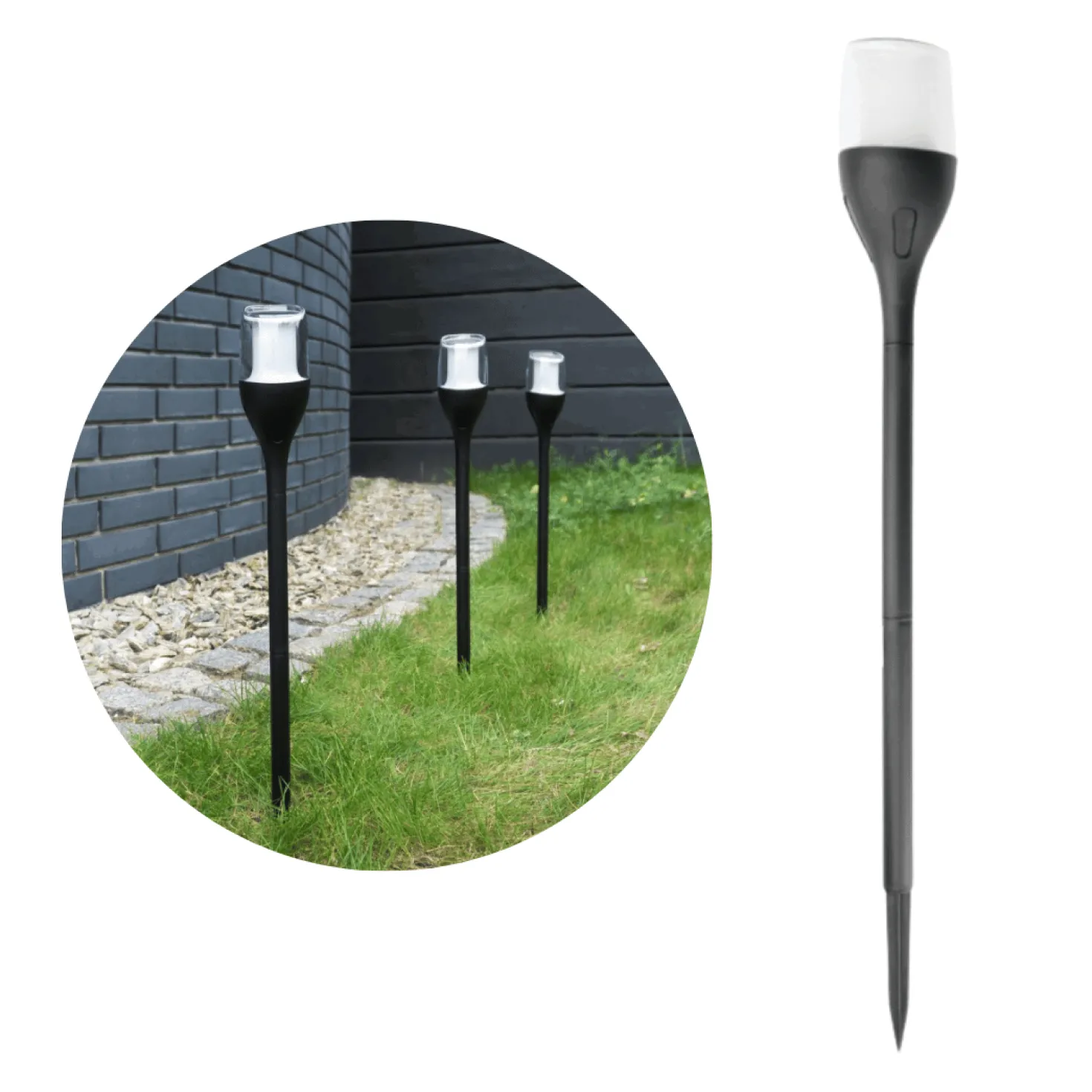 Solcelle på spyd | Sort | Flammeeffekt | IP65