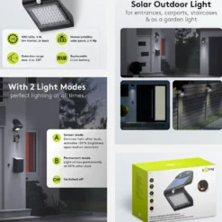 Solcelle Væglampe med Sensor | 4000K | 500lm | 4W | IP65 | Sort