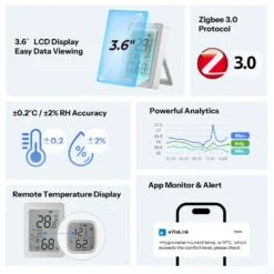 SONOFF AirGuard TH 3,6'' | Zigbee | Temperatur- og fugt måler | SNZB-02DR2