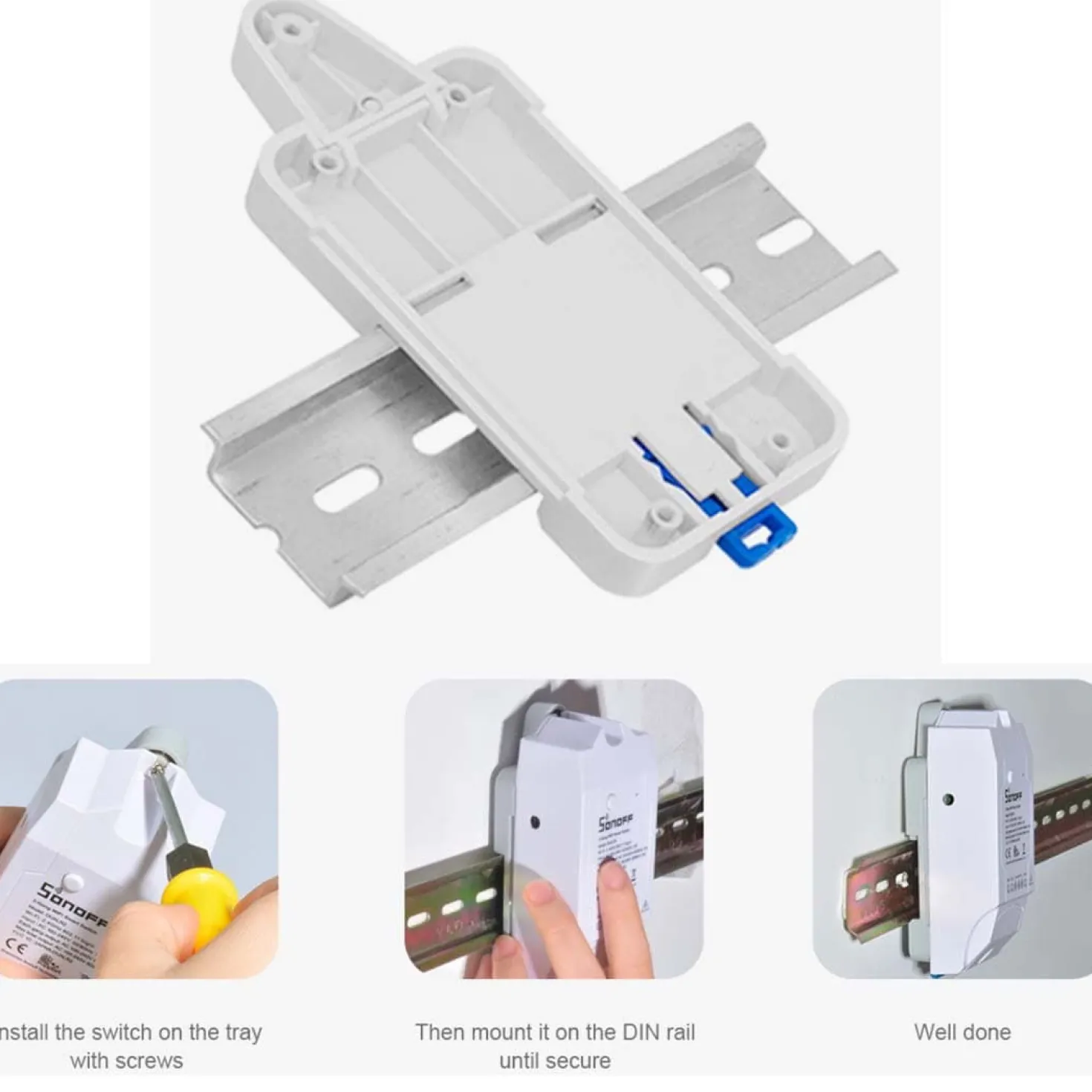 Sonoff DIN-skinne holder (DR) | Beslag til montering af Sonoff i DIN-rail | Easyfit