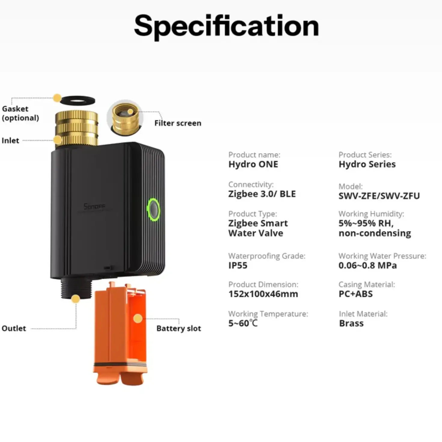 Sonoff Zigbee Smart Vandventil | Zigbee 3.0 | SWV-ZFE