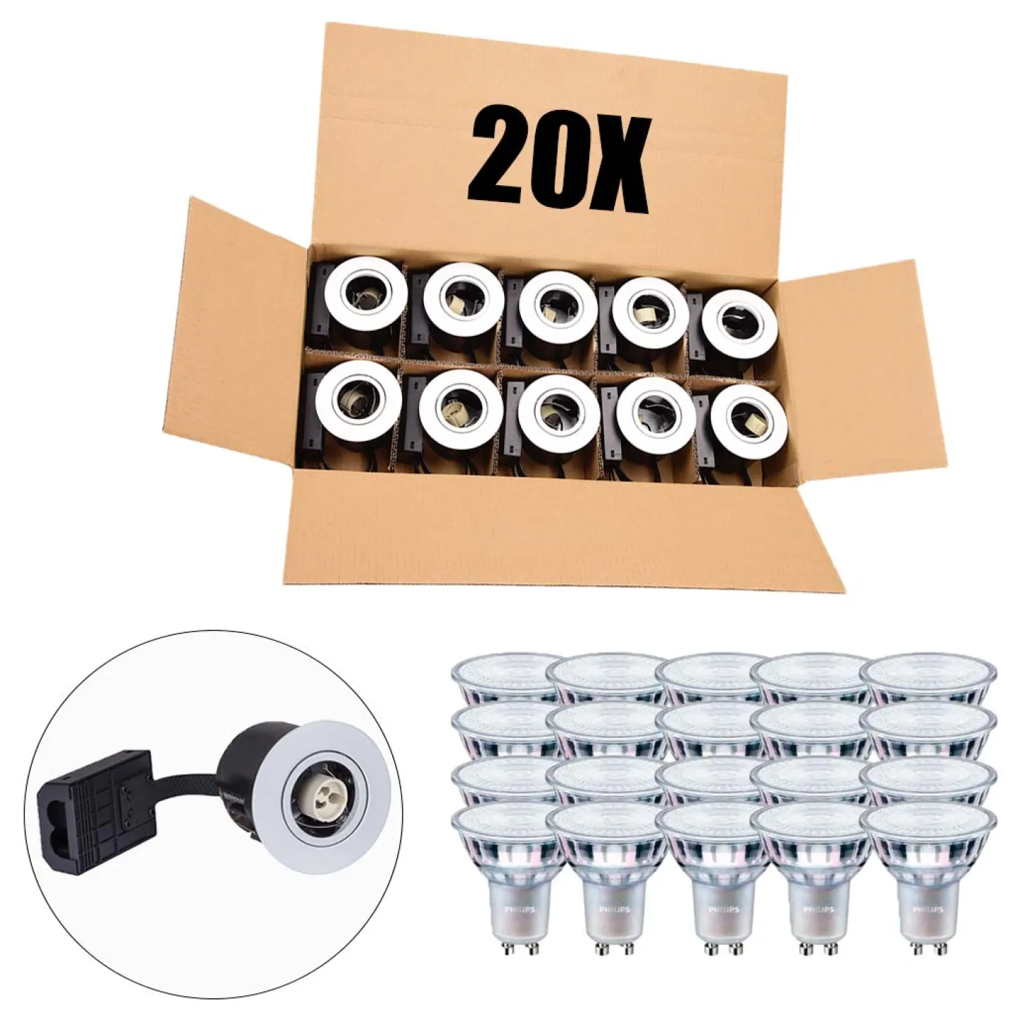 Spot GU10 | Mat Hvid | Inkl. Philips Master Pære | Dæmpbar | 4000K | VENTA | 20 stk. pakke