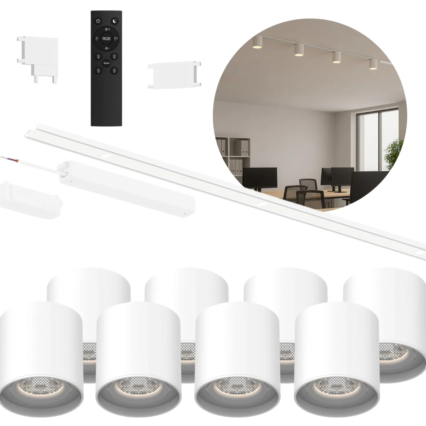 Spotlys på Skinne | 8 stk. | Komplet sæt | Wifi styring | SlimTrack | Hvid