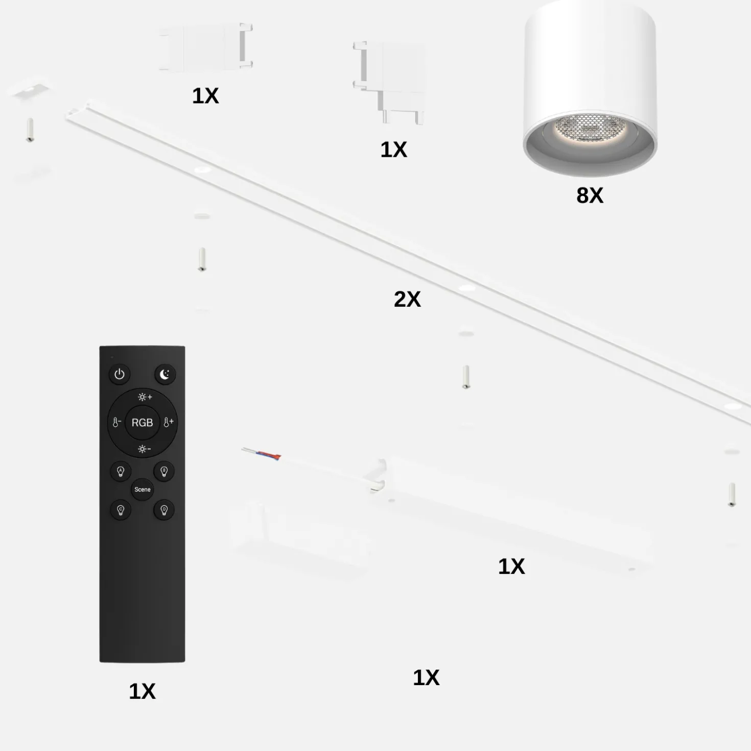 Spotlys på Skinne | 8 stk. | Komplet sæt | Wifi styring | SlimTrack | Hvid
