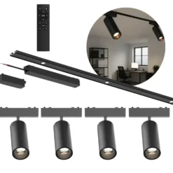Spotlys på Skinne | 4 stk. | Komplet sæt | Wifi styring | SlimTrack | Sort
