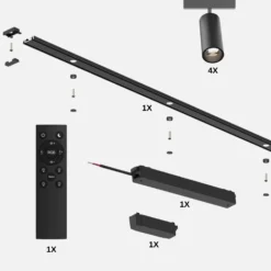 Spotlys på Skinne | 4 stk. | Komplet sæt | Wifi styring | SlimTrack | Sort