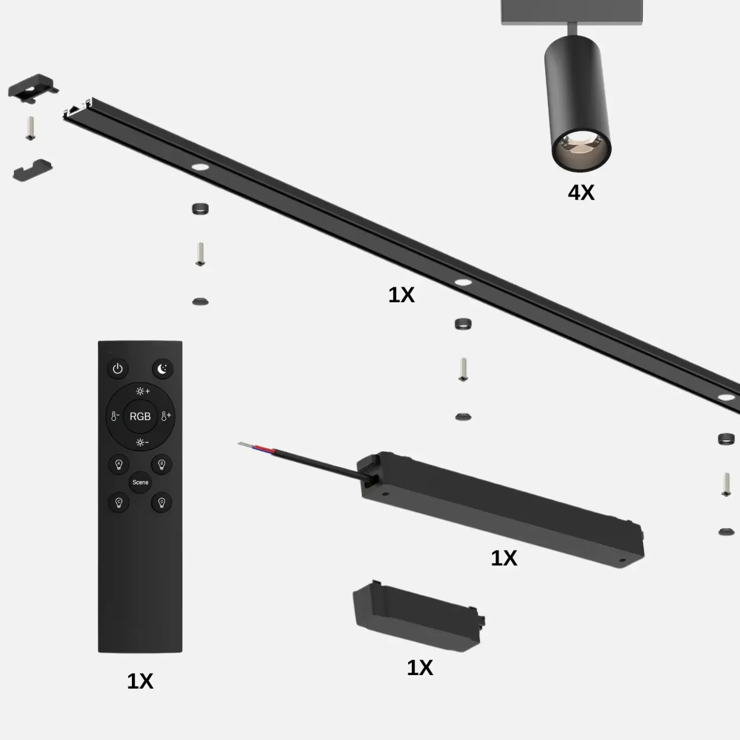 Spotlys på Skinne | 4 stk. | Komplet sæt | Wifi styring | SlimTrack | Sort