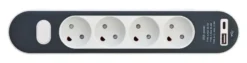 Stikdåse med USB A og C | 4 vejs | 1,4 m | 3680W | Hvid grå