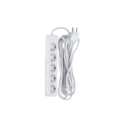 5-Stikdåse m./ jord | 5m | 13A | Max. 2990W | Hvid