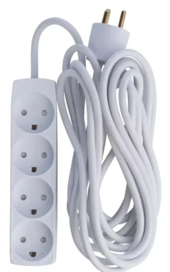 Stikdåse 4 Udtag | M/jord | 5M | 230V | 13A | 2990W | Hvid