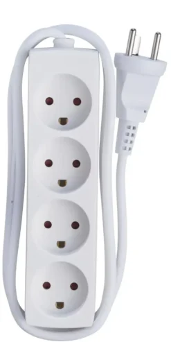 Stikdåse 4 Udtag | M/jord | 1,5M | 230V | 13A | 2990W | Hvid
