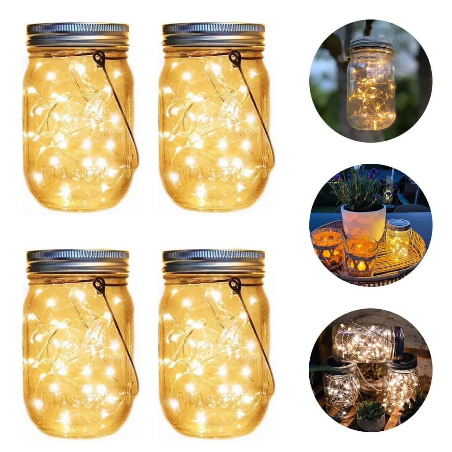 4 stk. Solcelle Lanterne | Glas | LED | Lys Dekoration | Udendørslamper (0745)