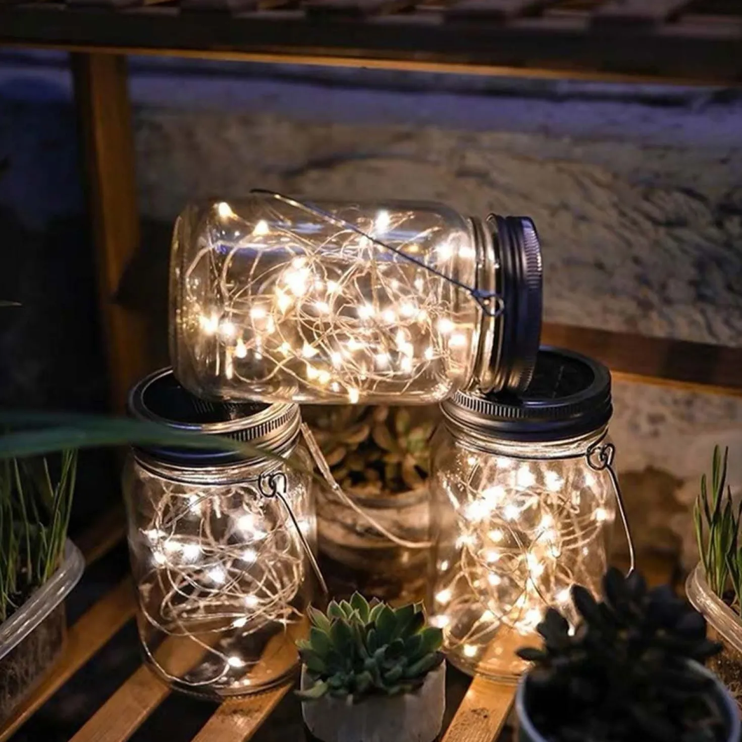 4 stk. Solcelle Lanterne | Glas | LED | Lys Dekoration | Udendørslamper (0745)