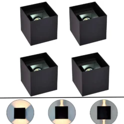 4 stk. Udendørs Væglampe | Facadelampe | Sort | G9 | Up & Down Light