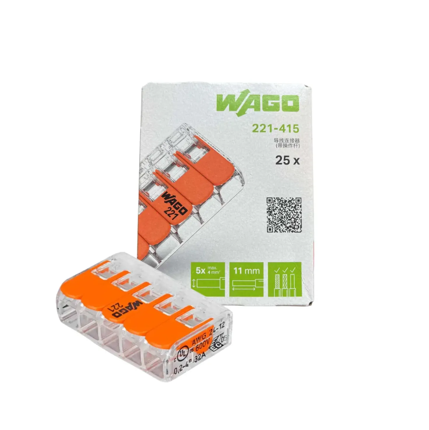 25 stk. Wago Transparente Samlemuffer 5 x 0,2-4mm2