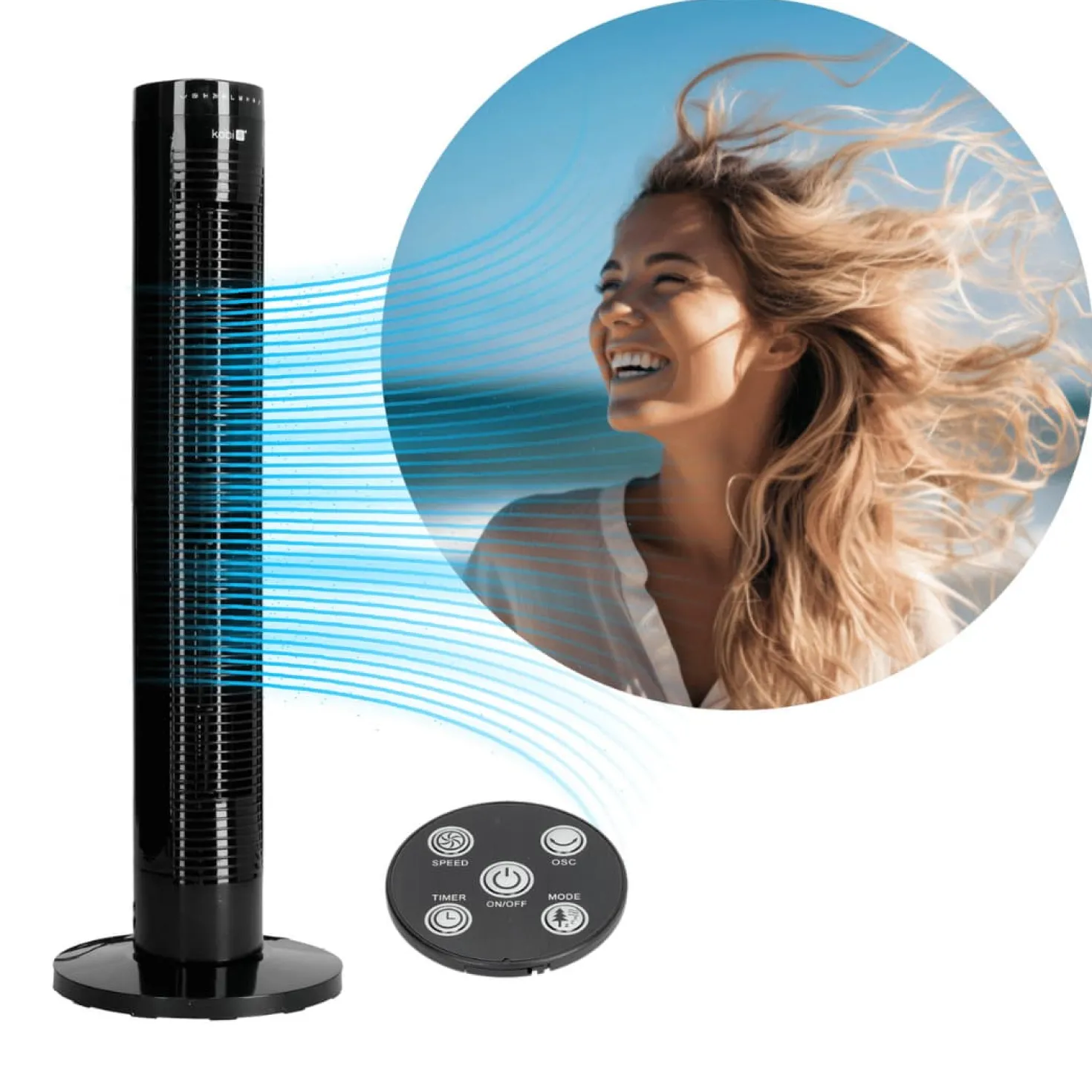 Tårnventilator med fjernbetjening | Gulvventilator | 45W | Sort | HOORN