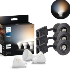 Udendørs Indbygningsspot | 3-Pak | Inkl. Philips Hue GU10 | White Ambiance | 400lm | 4,2W | Sort