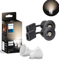 Udendørs Indbygningsspot | 2-Pak | Inkl. Philips Hue Gu10 | White | 2700K | 400lm | 4,2W | Sort