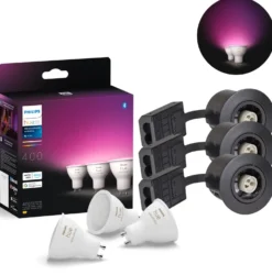 Udendørs Indbygningsspot | 3-Pak | Inkl. Philips Hue GU10 | White & Color Ambiance | 400lm | 4,2W | Sort