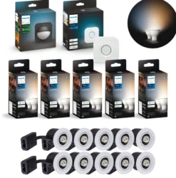 Udendørs Indbygningsspot Sæt | 10-Pak | Inkl. Philips Hue Gu10 | White Ambiance | Bridge + Sensor | 400lm | 4,2W