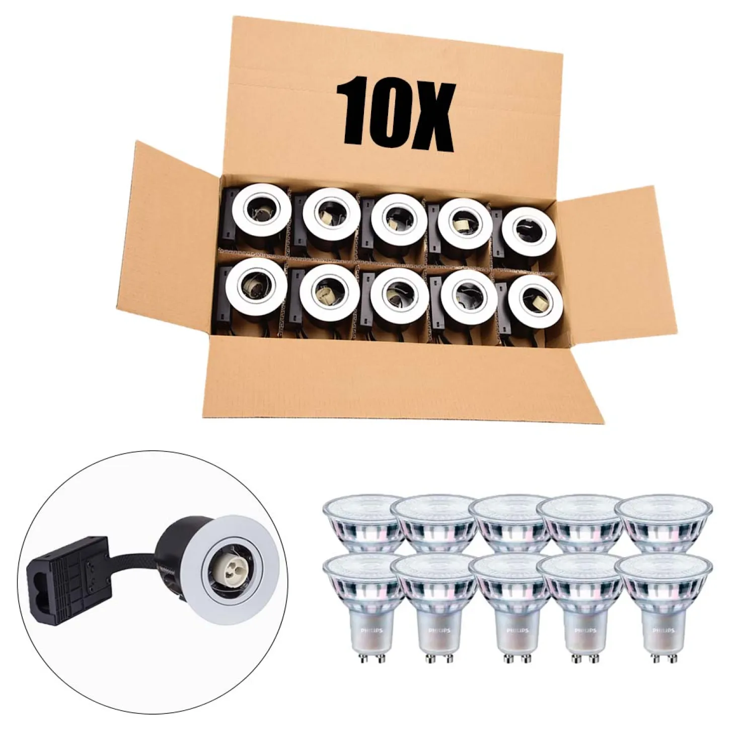 Udendørs Spot GU10 | Mat Hvid | Inkl. Philips Master Pære | Dæmpbar | 3000K | VENTA | 10 stk. pakke