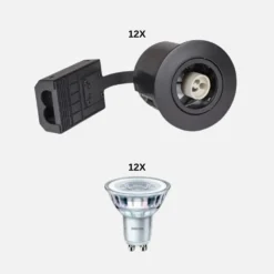 Udendørs Spot | 12-pak | 230V | Indbygningsspot | inkl. Philips GU10 pærer | IP44 | VENTA | Sort