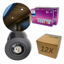 Udendørs Spot | 12-pak | 230V | Indbygningsspot | inkl. Philips GU10 pærer | IP44 | VENTA | Sort