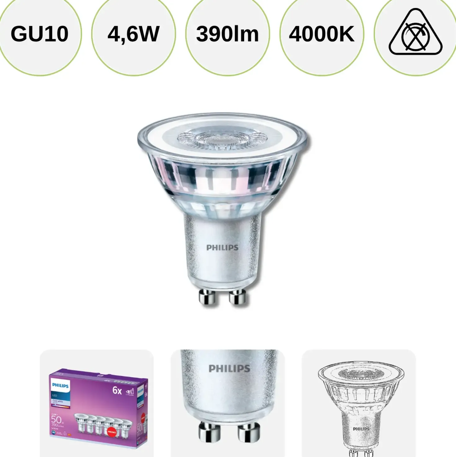 Udendørs Spot | 12-pak | 230V | Indbygningsspot | inkl. Philips GU10 pærer | VENTA | Hvid