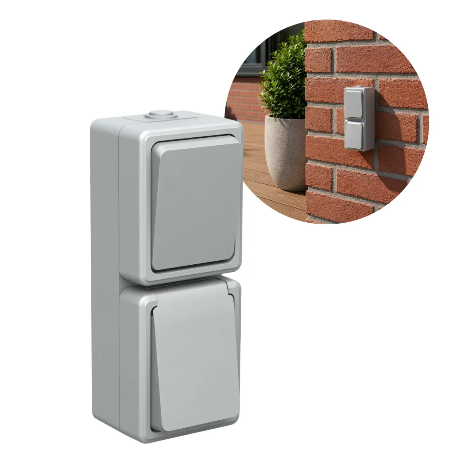 Udendørs stikkontakt med afbryder | IP54 | 250V | 2300W | enkel med jord | Grå