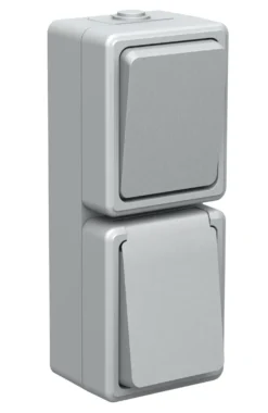 Udendørs stikkontakt med afbryder | IP54 | 250V | 2300W | enkel med jord | Grå