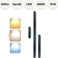 Udendørs væglampe | 60cm | 4000K | 650lm | 12W | MIRANA | Sort