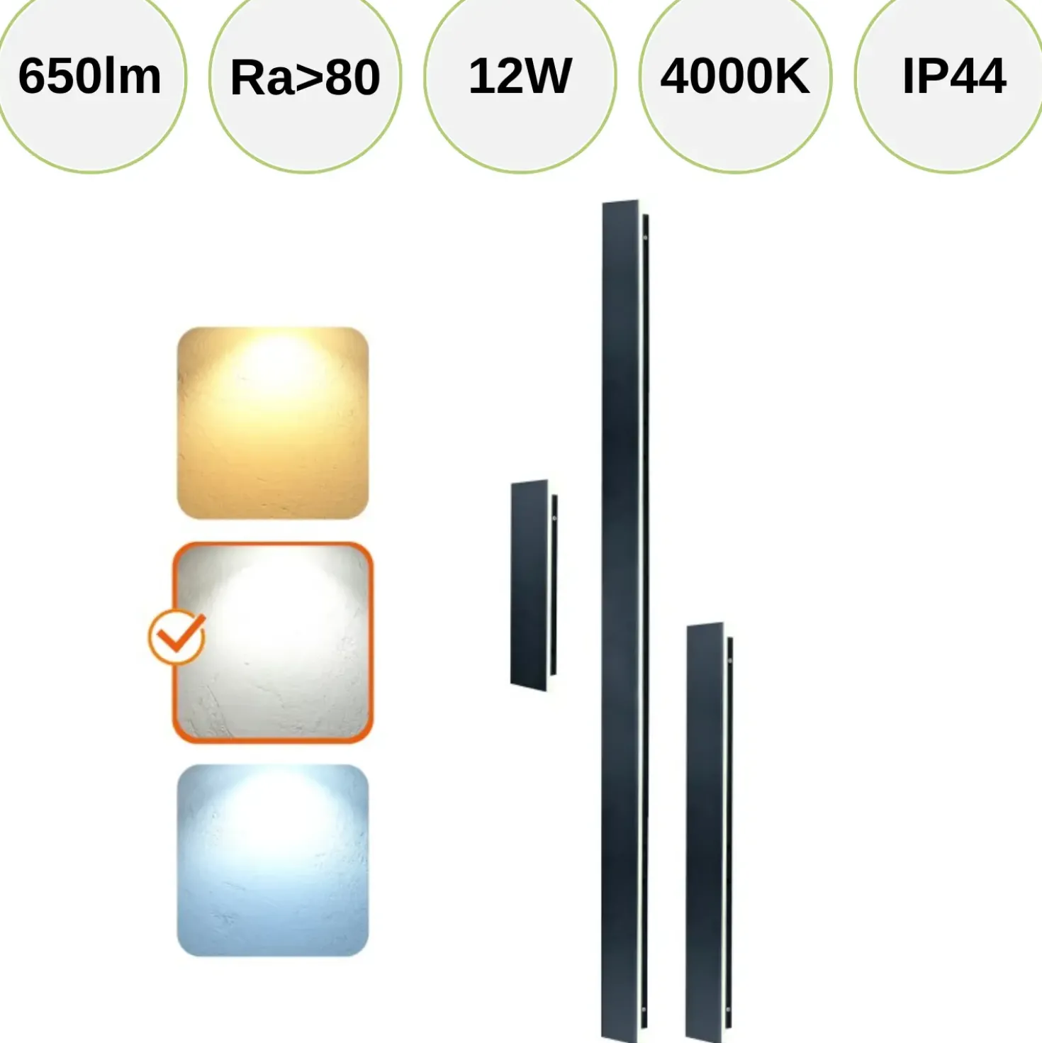 Udendørs væglampe | 60cm | 4000K | 650lm | 12W | MIRANA | Sort