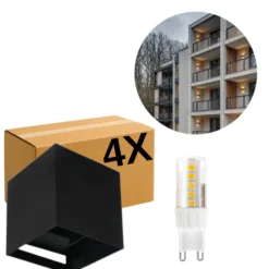 Udendørs Væglampe inkl. Pære | 4-Pak | 3000K | 380lm | 4W | IP65 | Sort