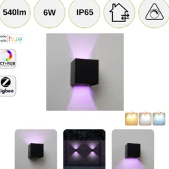 Udendørs Væglampe | 4-Pak | RGB+CCT | 540lm | 6W | Hue Kompatible | TENZA | Sort