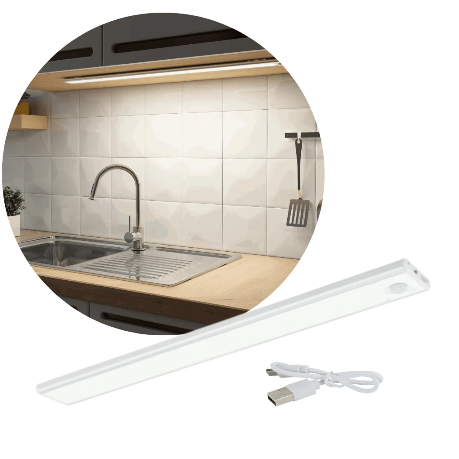 Underskabsarmatur med Sensor | 32cm | Batteri | 4300K | 205lm | 1.6W | SEWERYN | Hvid