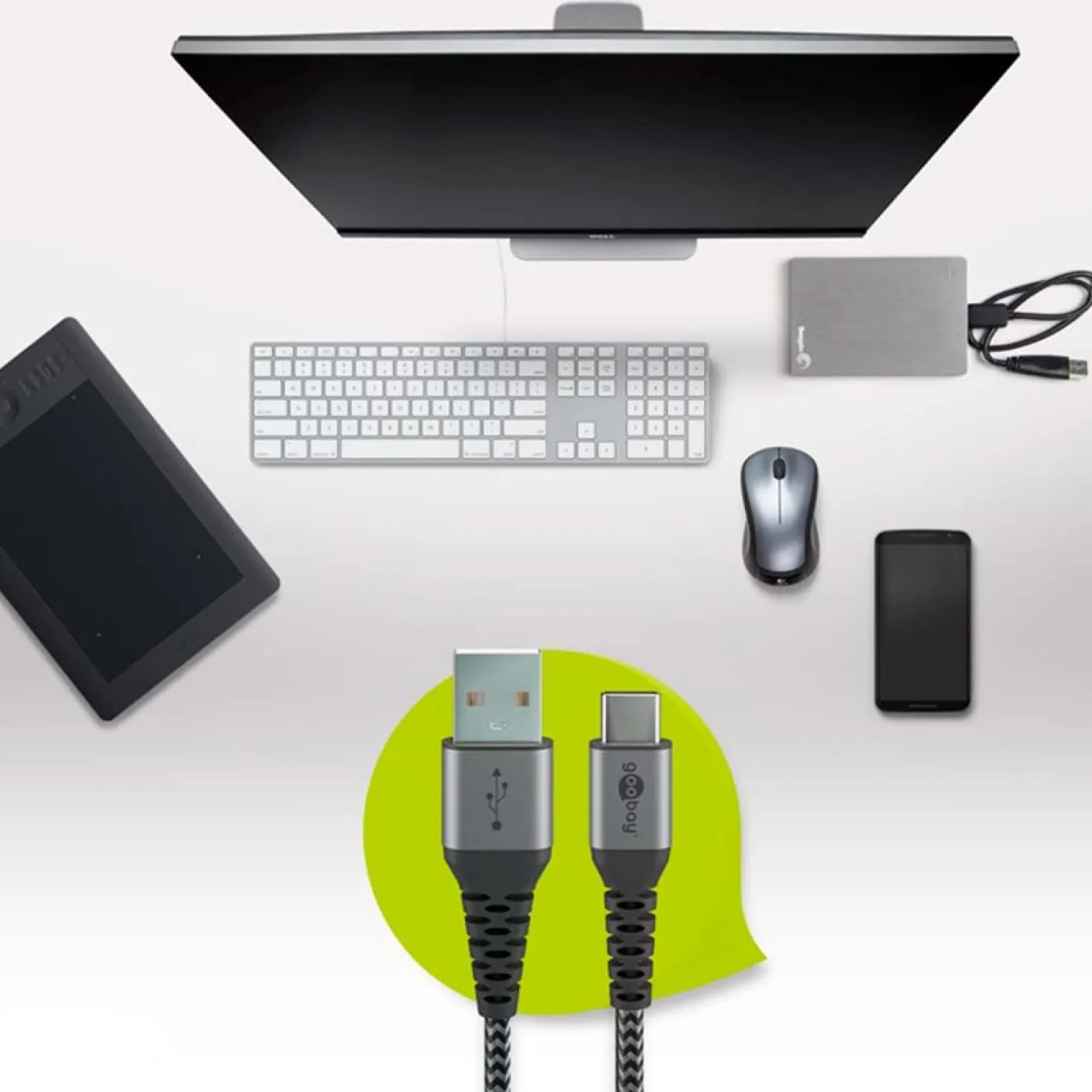 USB C Til USB A | Lightningkabel | 2m | 60W | Knækbeskyttelse
