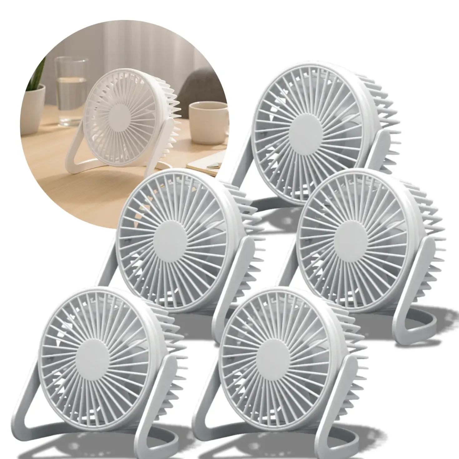 USB Ventilator | 5-Pak | Ø15cm | Bord Ventilator | Hvid