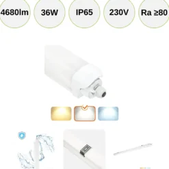 Vandtæt LED Armatur | 120cm | 4000K | 4680lm | 36W | LUMEXO | Hvid