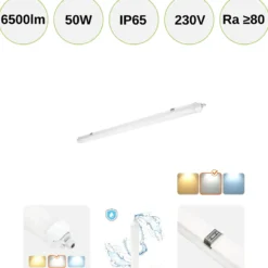 Vandtæt LED Armatur | 150cm | 4000K | 6500lm | 50W | LUMEXO | Hvid