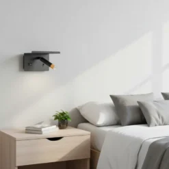 Væghængt Sengelampe Med Hylde og USB Stik | USB A+C | G9 | Messing Og Sort