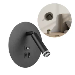 Væghængt Sengelampe Med USB Type A + C | LED Backlight | G9 | Sort