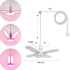 Vækstlys Lampe | Plug n Play | 59 PPF | 40W | Inkl. 5m kabel og beslag | BERLIN | Hvid